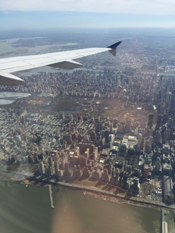 The plane flies over New York City as Wahlert parents and students prepare to land. 
