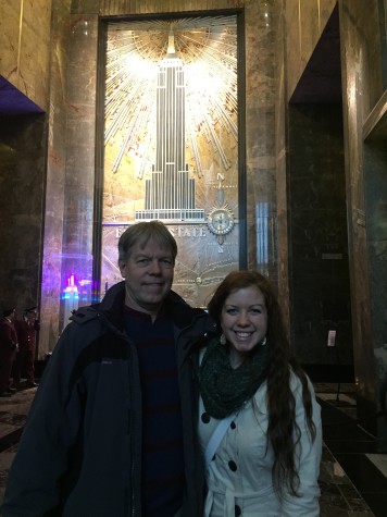Mackenzie Kuhl, '15, and her father, Mr. Jim Kuhl, pose for a picture in the lobby of the Empire State Building.