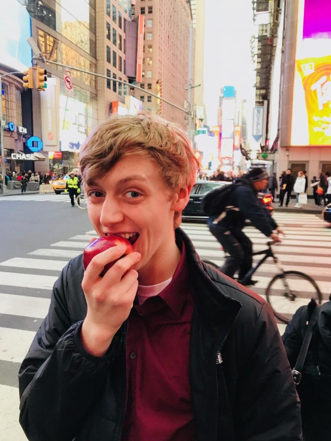 Eric Leigh, 18, poses in the Big Apple while auditioning for Musical Theater programs.