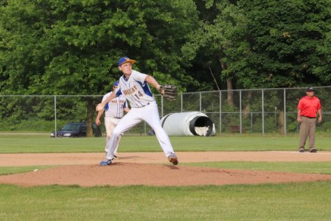 Aaron Savery, 22, throws a fastball when pitching at a Wahlert baseball game. The team went 6-6-1 for the 2020 season.
